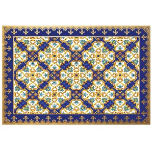 Tovaglia decorativa t.b.t. con motivo blu e oro per la tavola da pranzo.
