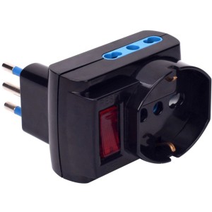Adattatore multiplo nero t.b.t. con interruttore per diverse spine.