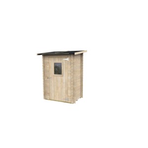 Casetta in legno Argenta 146x98 cm in abete chiaro con porta, finestra e tetto in ardesia scura. Ideale come ripostiglio.