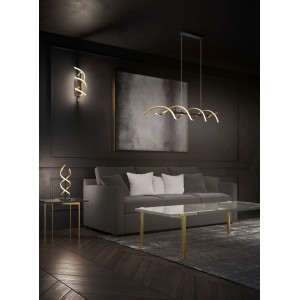 Lampada a sospensione Trio LED Sequence color oro, 104,5 cm, in soggiorno.