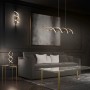 Lampada a sospensione Trio LED Sequence color oro, 104,5 cm, in soggiorno.