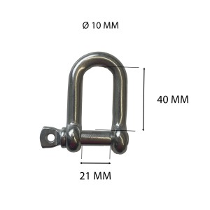 Grillo in acciaio inox con dimensioni (10 mm, 40 mm, 21 mm) per accessori nautici.