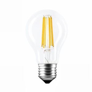 Lampadina LED E27 trasparente con effetto filamento. A risparmio energetico e decorativa.