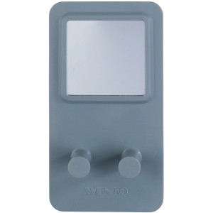Appendiabiti da parete grigio con specchio e due ganci di Wenko per accessori bagno.