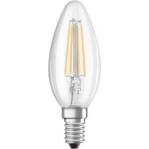 Lampadina LED E14 trasparente a forma di candela. Ideale per illuminazione d'atmosfera.