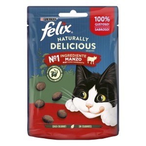 Felix Naturally Delicious snack per gatti con manzo, una delizia gustosa per gatti.