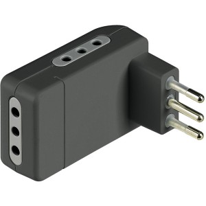 Adattatore multiplo t.b.t. grigio con tre fori e spina.