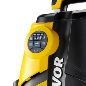 Dettaglio dell'idropulitrice t.b.t. gialla e nera con pannello di controllo.