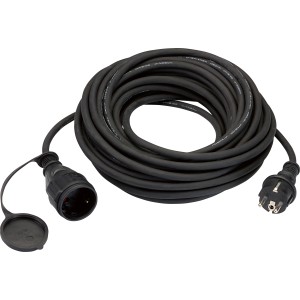 Cavo di prolunga nero da 15 m H05RR-F 3G1,5 con spina e presa di sicurezza.