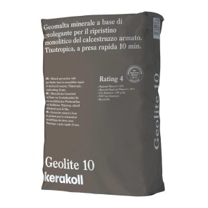 Sacco di Geolite 10 Kerakoll, geomalta minerale per riparazioni in calcestruzzo.