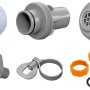 Accessori per pompa filtro a sabbia Bestway: ugelli, adattatori, guarnizioni e morsetti.