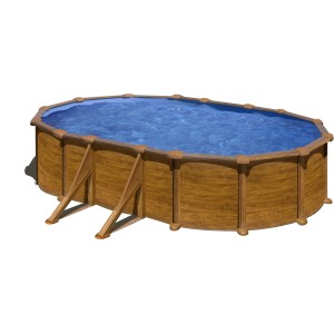 Piscina ovale Gre Mauritius effetto legno, 610x375x132 cm, kit completo.