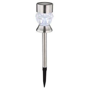 Set da 2 luci solari Globo in acciaio inox con picchetto, ideali per decorare il giardino.