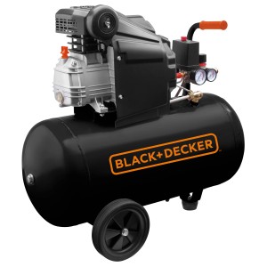 Compressore Black+Decker nero con ruote.