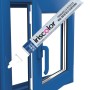 Telaio finestra blu con pennarello ritocco t.b.t. per riparare danni alla vernice.