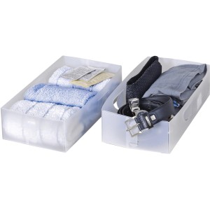 Due organizer armadio t.b.t. trasparenti con asciugamani, cravatta e cintura.