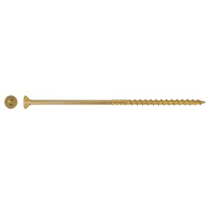 Vite per legno color oro con testa svasata, adatta per vari collegamenti in legno.
