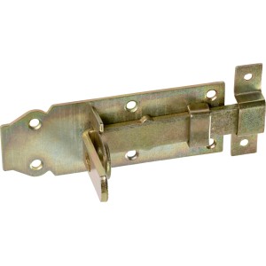 Catenaccio per porta zincato giallo, 120x50mm, per porte e cancelli, da avvitare.