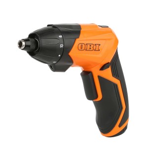 Avvitatore a batteria OBI 3,6V, 56 pezzi in arancio/nero. Cacciavite compatto con set di inserti.