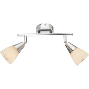 Plafoniera t.b.t. cromata con due faretti.