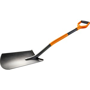 Vanga OBI, 115 cm, con lama in acciaio e manico arancio-nero per giardinaggio.