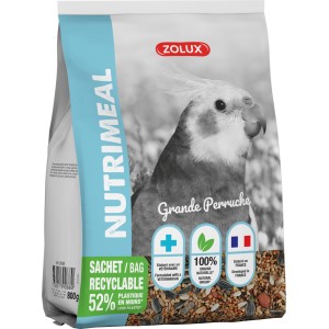 Confezione di mangime per pappagalli Zolux Nutrimeal per grandi parrocchetti. Sacchetto riciclabile.