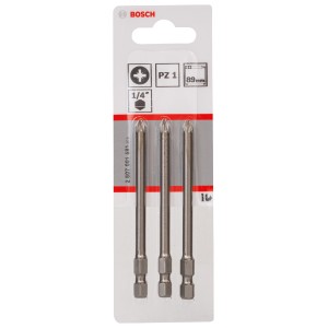 Bosch Punta per cacciavite Extra Hard PZ1, 89mm, set da 3 pezzi, adatta per avvitature generiche.