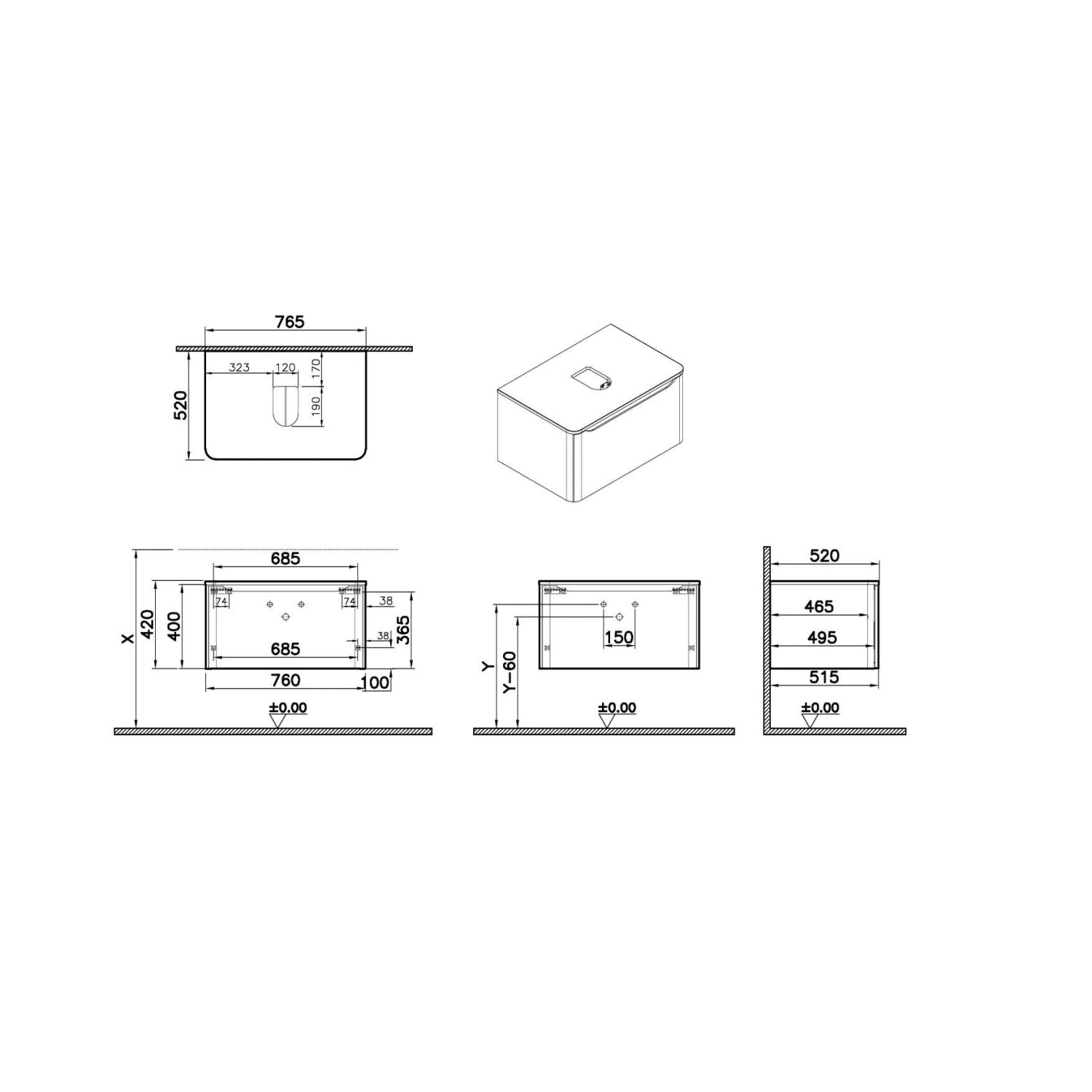 Mobile bagno base lavabo sospeso 1 cassetto Integra Round 80 cm matt green_2