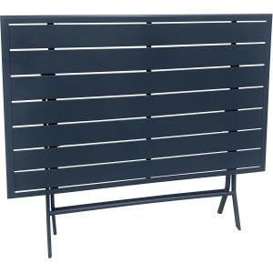 Tavolo da giardino blu con design a listelli, ideale per balconi e terrazzi.