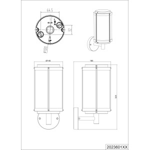 Disegno tecnico della lampada da parete per esterni Trio Tanaro antracite con dimensioni.