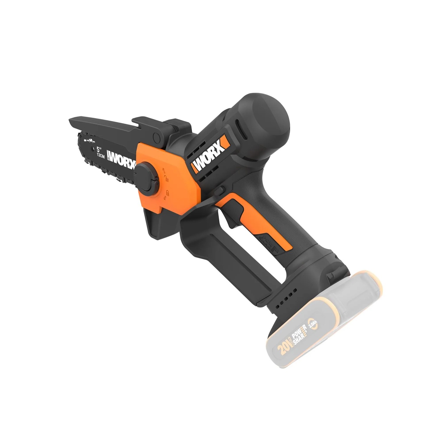 Motosega a una mano Worx WG326E.9, 20V, senza batteria/caricabatterie. Motosega a batteria leggera per potatura.