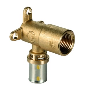 Raccordo a pressare t.b.t. in ottone con montaggio a parete e filettatura interna da 1/2 pollice.