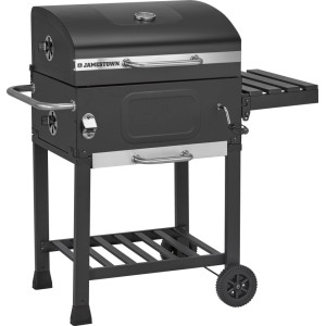 Barbecue a carbone Jamestown Jaxon grigio scuro con termometro, ripiano e ruote. Per giardino e balcone.