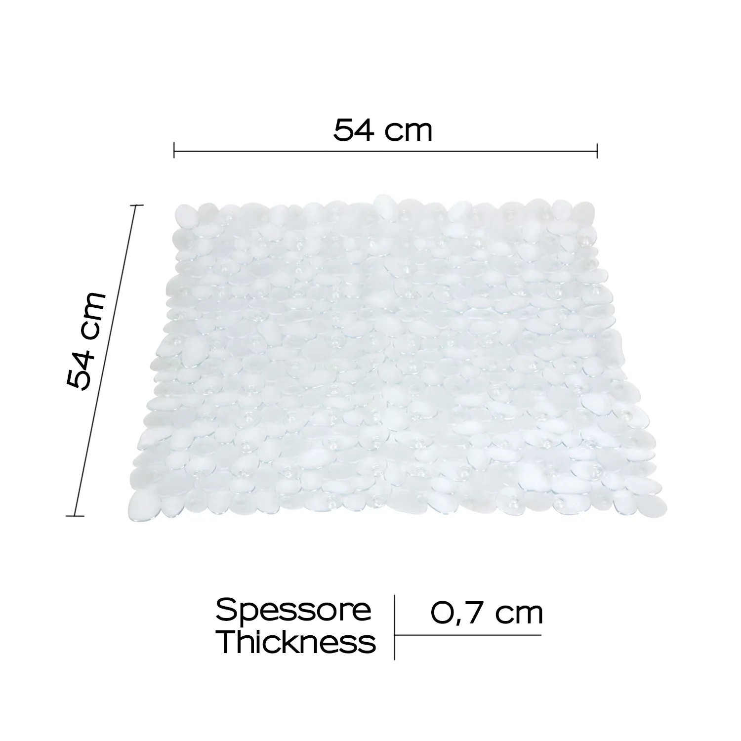 Tappetino doccia trasparente effetto ciottoli, 54x54cm, per una presa sicura nella doccia.