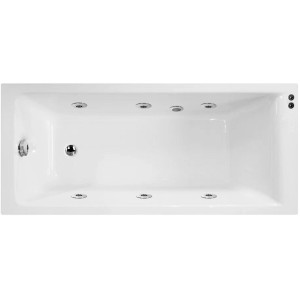 Vasca idromassaggio rettangolare bianca.