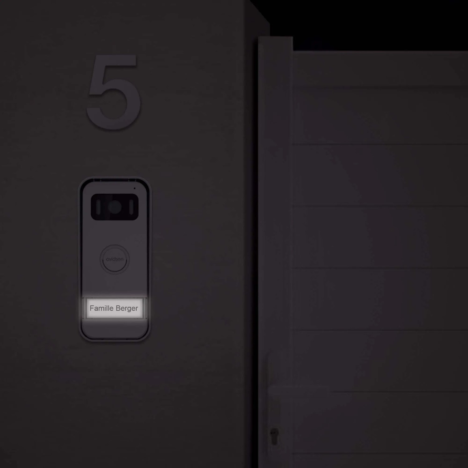 Videocitofono t.b.t. illuminato con telecamera all'ingresso di casa.