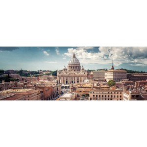 Decorazione murale: Panorama di Roma con Basilica di San Pietro sotto cielo blu.