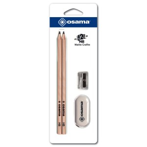 Set da disegno Osama: 2 matite HB, temperamatite e gomma per materiali per dipingere.
