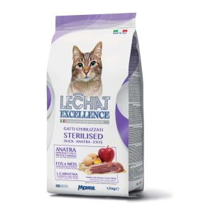 LeChat Excellence cibo secco per gatti sterilizzati con anatra, 1.5kg.