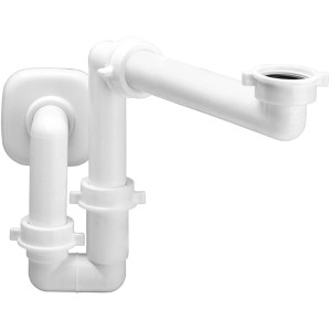 Sifone in plastica bianca per lavello o lavabo.