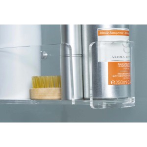 Accessori doccia: Supporto trasparente per gel doccia e spazzola in bagno.