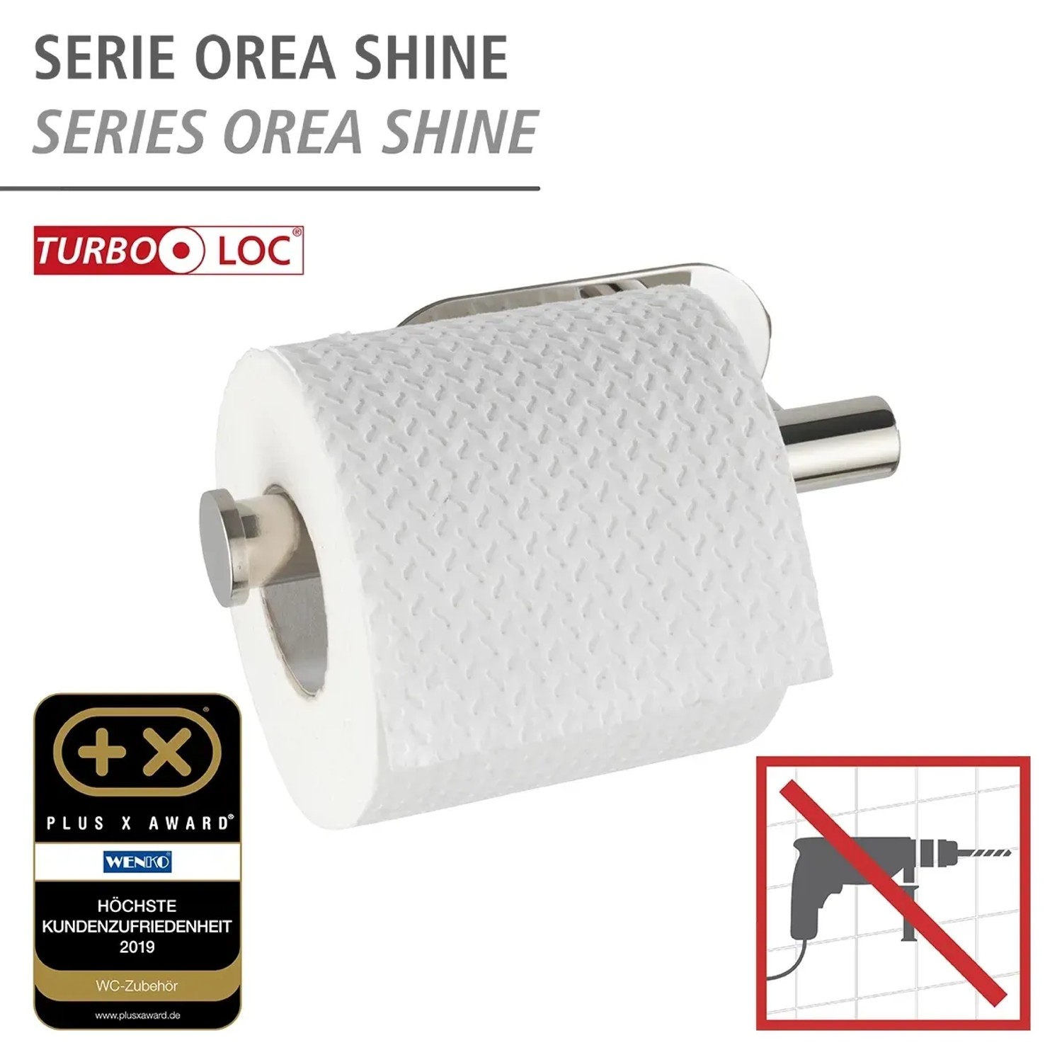 Wenko Porta carta igienica Orea Shine, acciaio inox, finitura lucida, per montaggio a parete senza forare.