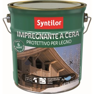 Secchio di impregnante per legno verde scuro con stampa.
