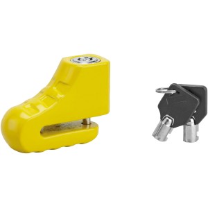 Lucchetto per freno a disco t.b.t. giallo con due chiavi per maggiore sicurezza.