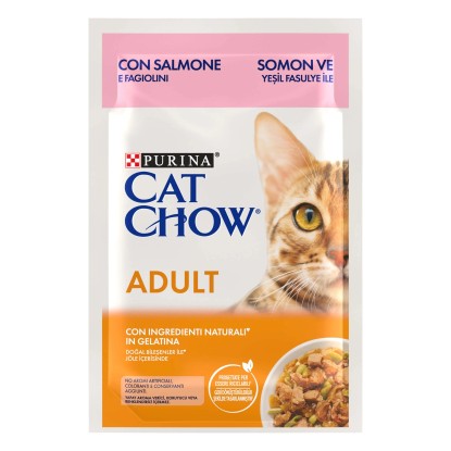 Cibo umido per gatti Purina Cat Chow con salmone e fagiolini busta 85 g