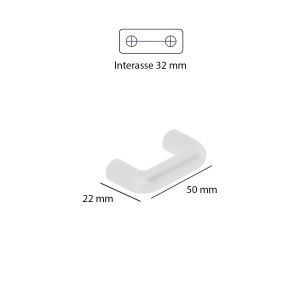 Maniglia per mobili t.b.t., bianca, con dimensioni per il montaggio. Ideale per armadi e cassetti.