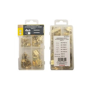 Set di ganci e occhielli dorati per appendere quadri, 75 pezzi.