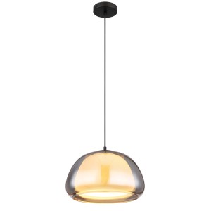 Moderna lampada a sospensione t.b.t. con paralume in vetro fumé per un'illuminazione elegante.