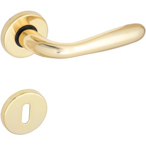 Maniglia per porta t.b.t. dorata con rosetta per interni.