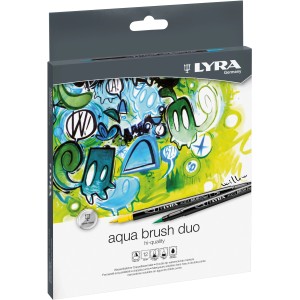 LYRA Aqua Brush Duo, 12 pennarelli in colori assortiti. Pennarelli a doppia fibra per linee precise e ampie campiture.